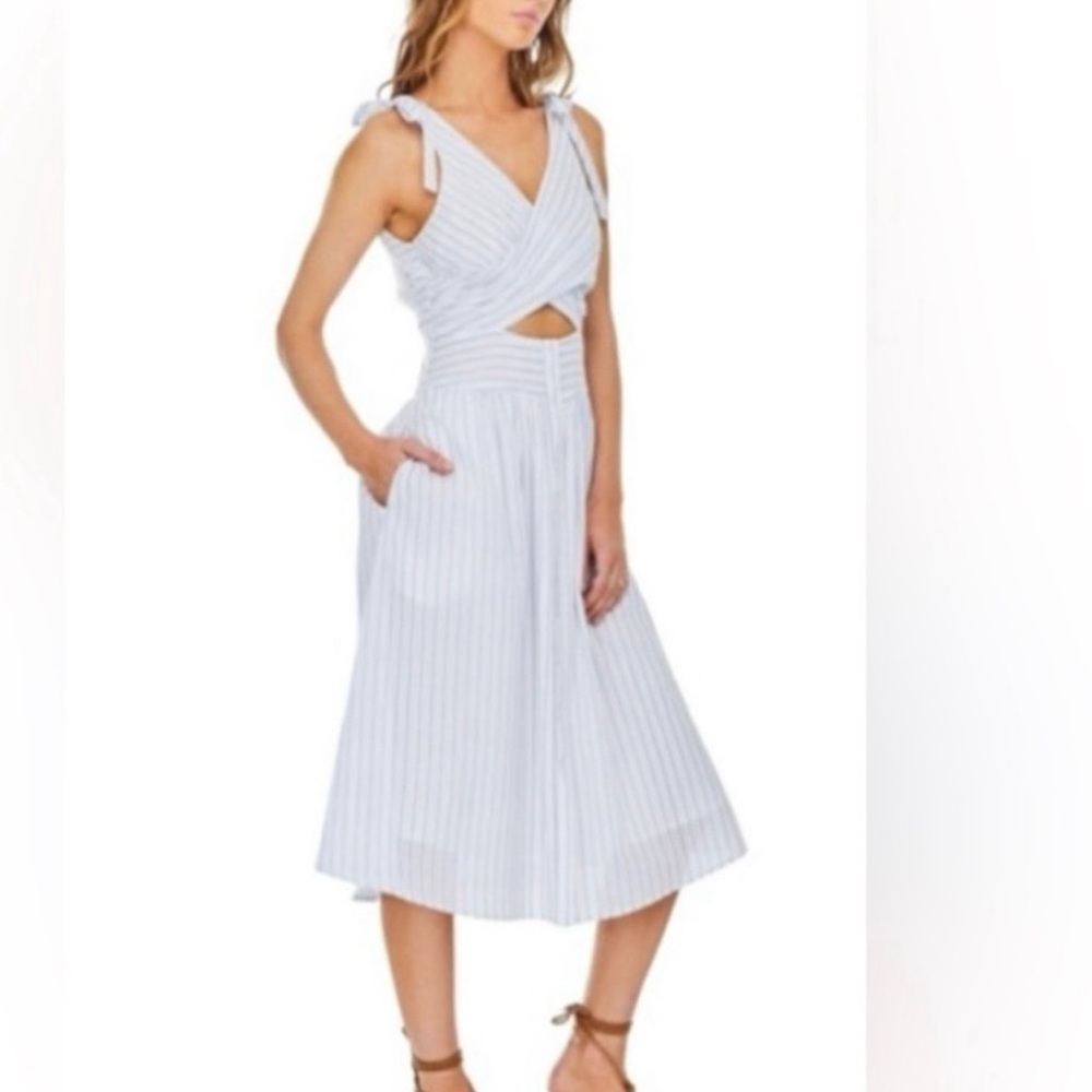 Astr Blue and White Striped Midi Dress